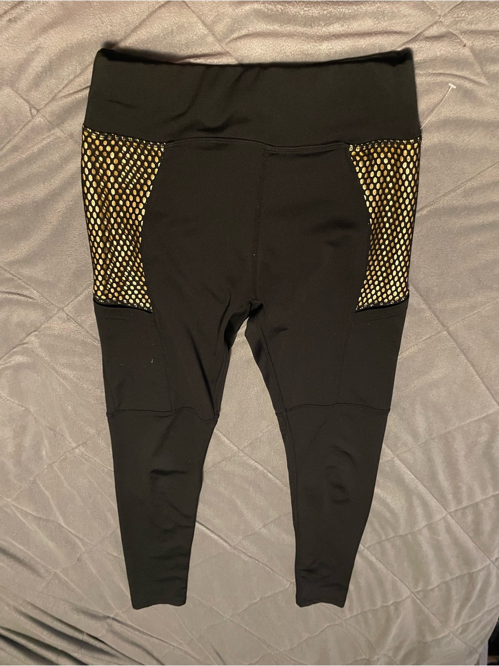 POP Fit Black Leggings with Gold Mesh Side Panels